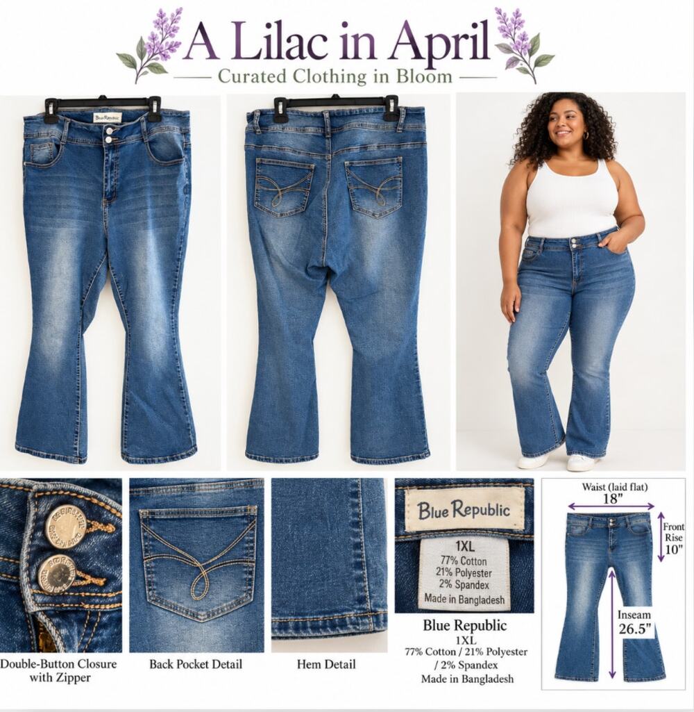 Blue Republic 1XL Stretch Bootcut Jeans Double Button Flare